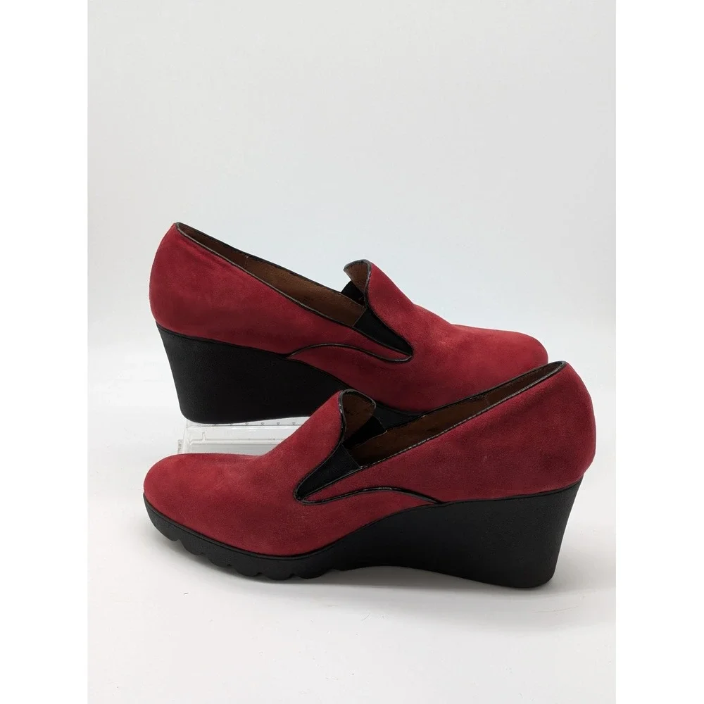 Donald J Pliner Melia Womens 9.5 M Red Suede Wedge Loafers Slip On Heels